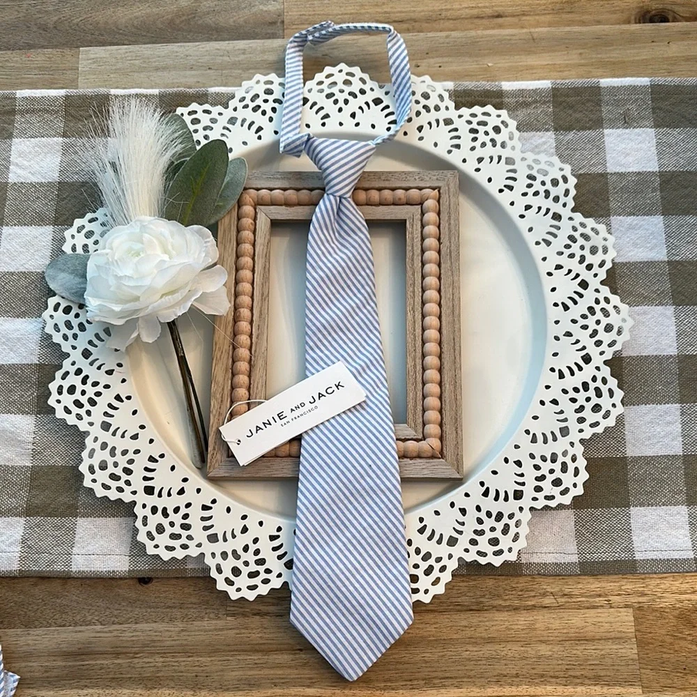 Janie and Jack Light Blue Striped seersucker Tie